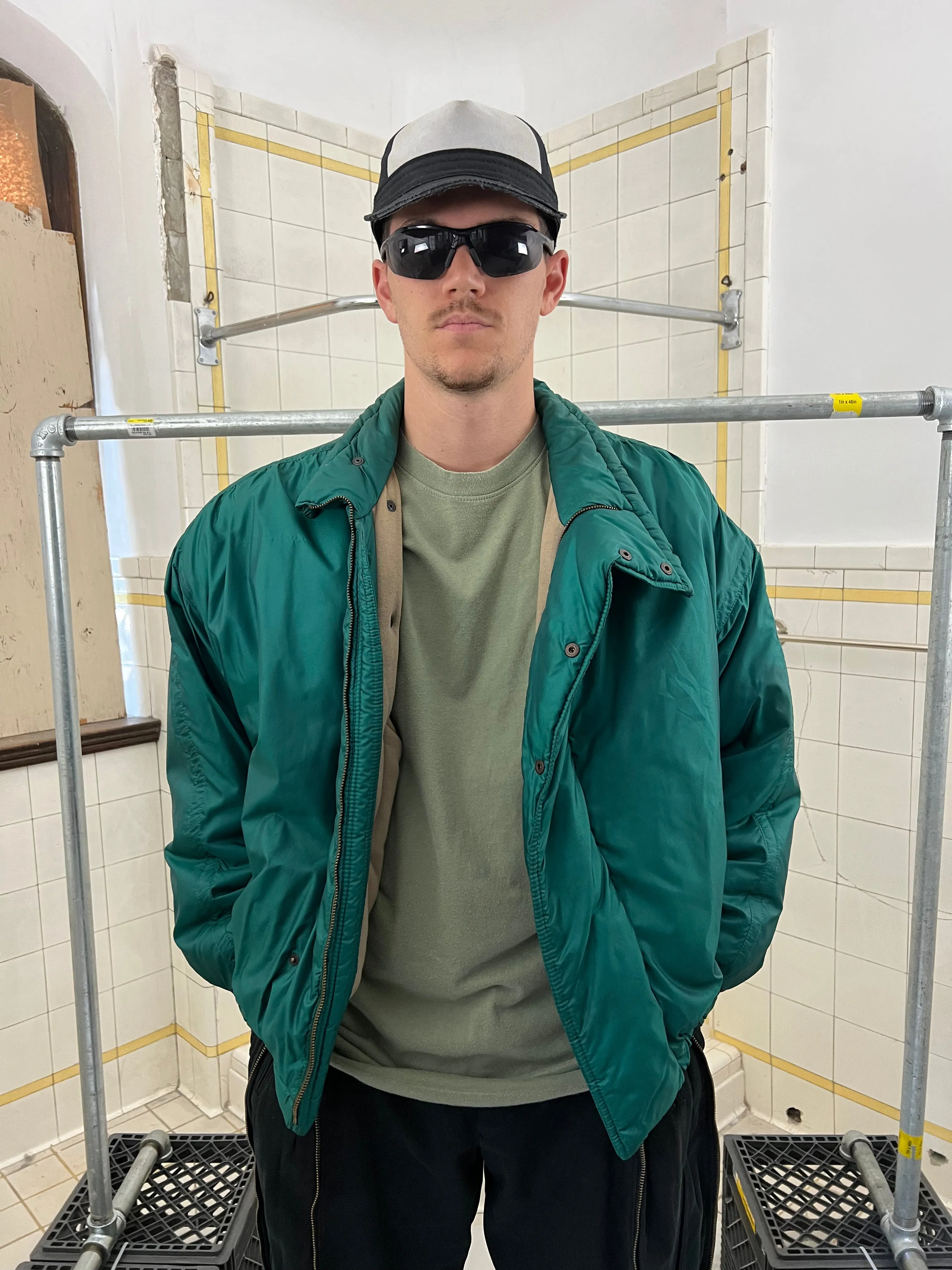 1980s Armani Green Nylon Puffer Jacket - Size L
