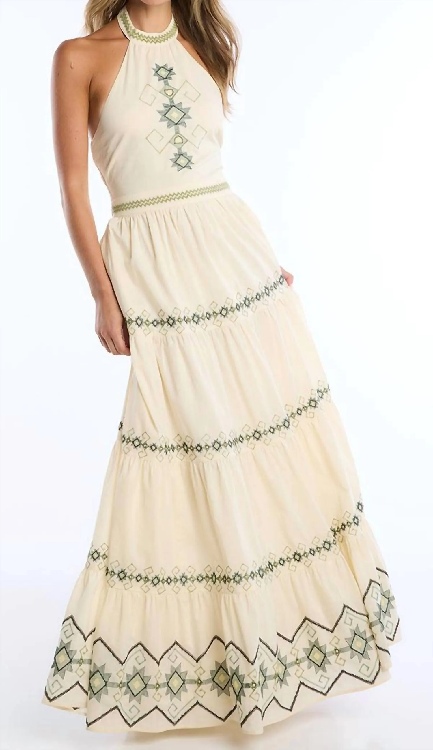Allison New York - EMBROIDERED Miley Halter Maxi Dress