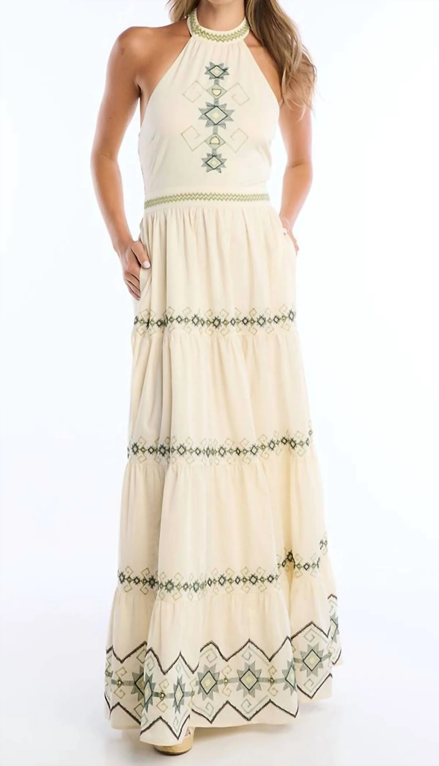 Allison New York - EMBROIDERED Miley Halter Maxi Dress