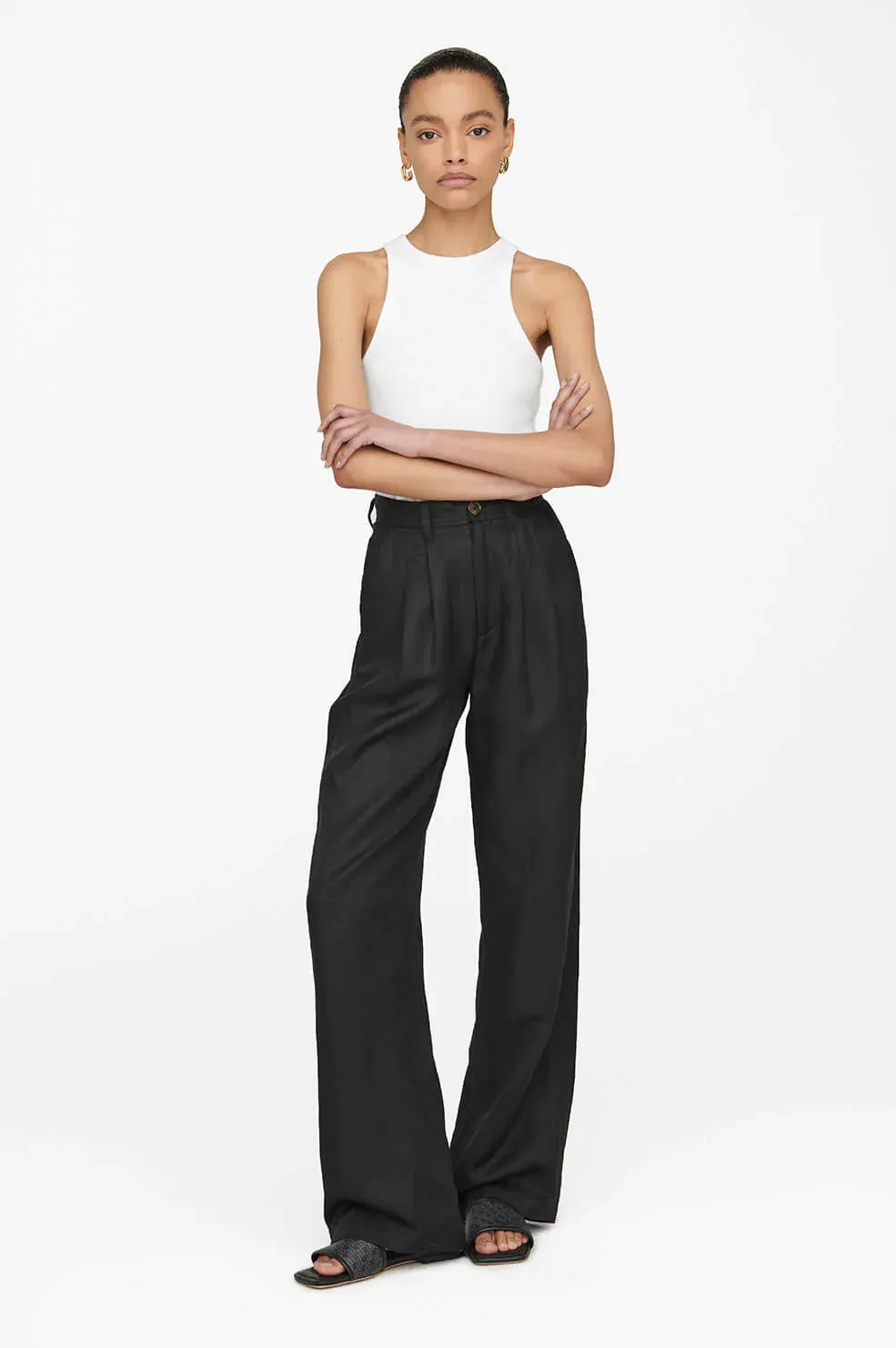 Anine Bing CARRIE PANT - BLACK LINEN BLEND