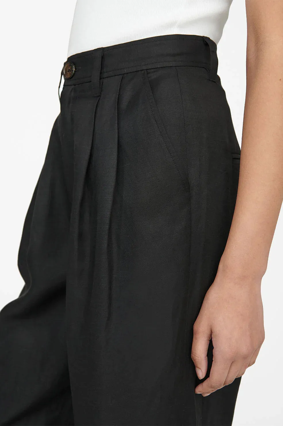Anine Bing CARRIE PANT - BLACK LINEN BLEND