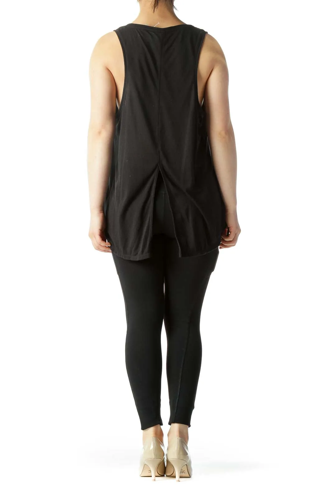 Black V-Neck Knit Tank Top
