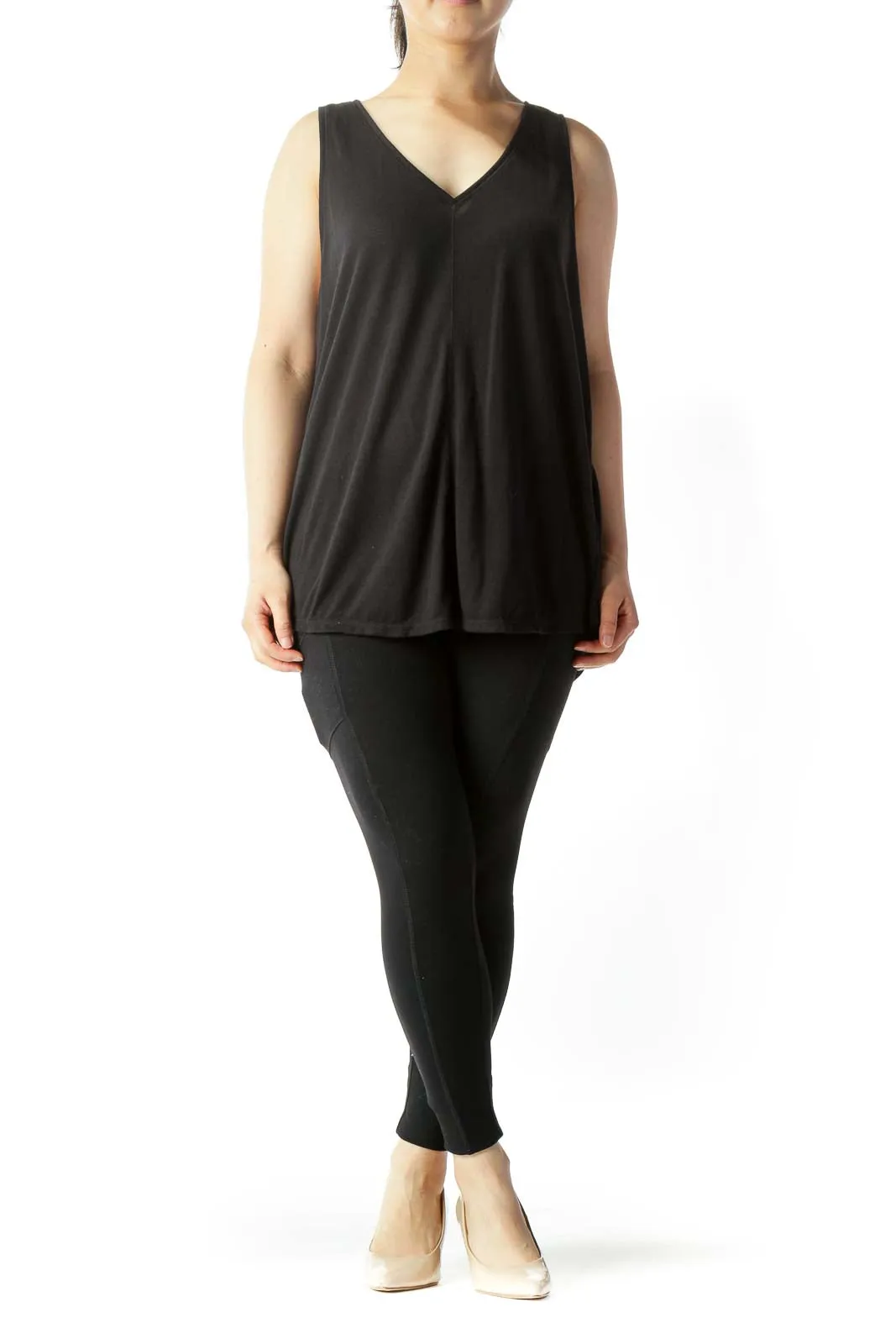 Black V-Neck Knit Tank Top