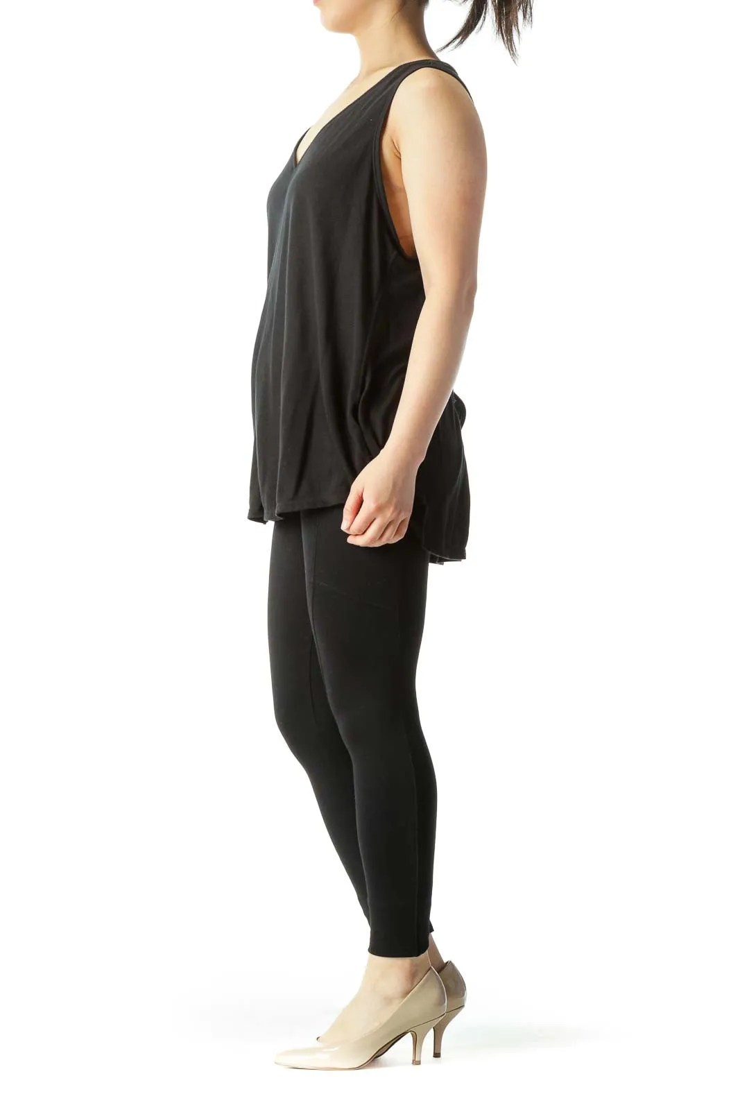 Black V-Neck Knit Tank Top