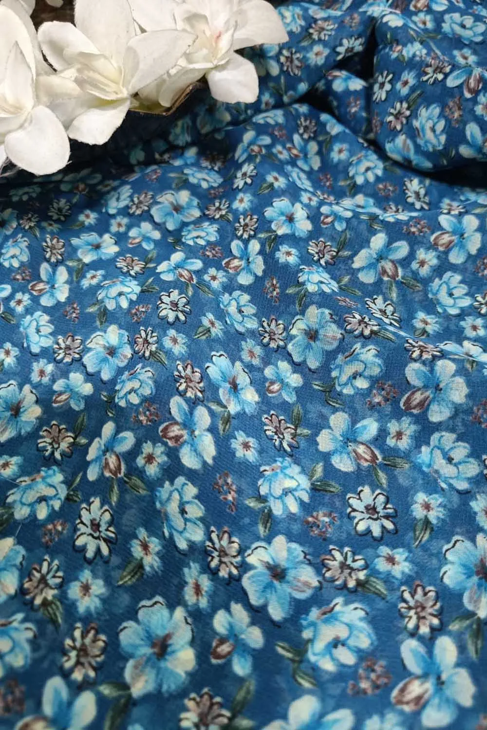 Blue Georgette Fabric with Digital Print ( 1 Mtr )