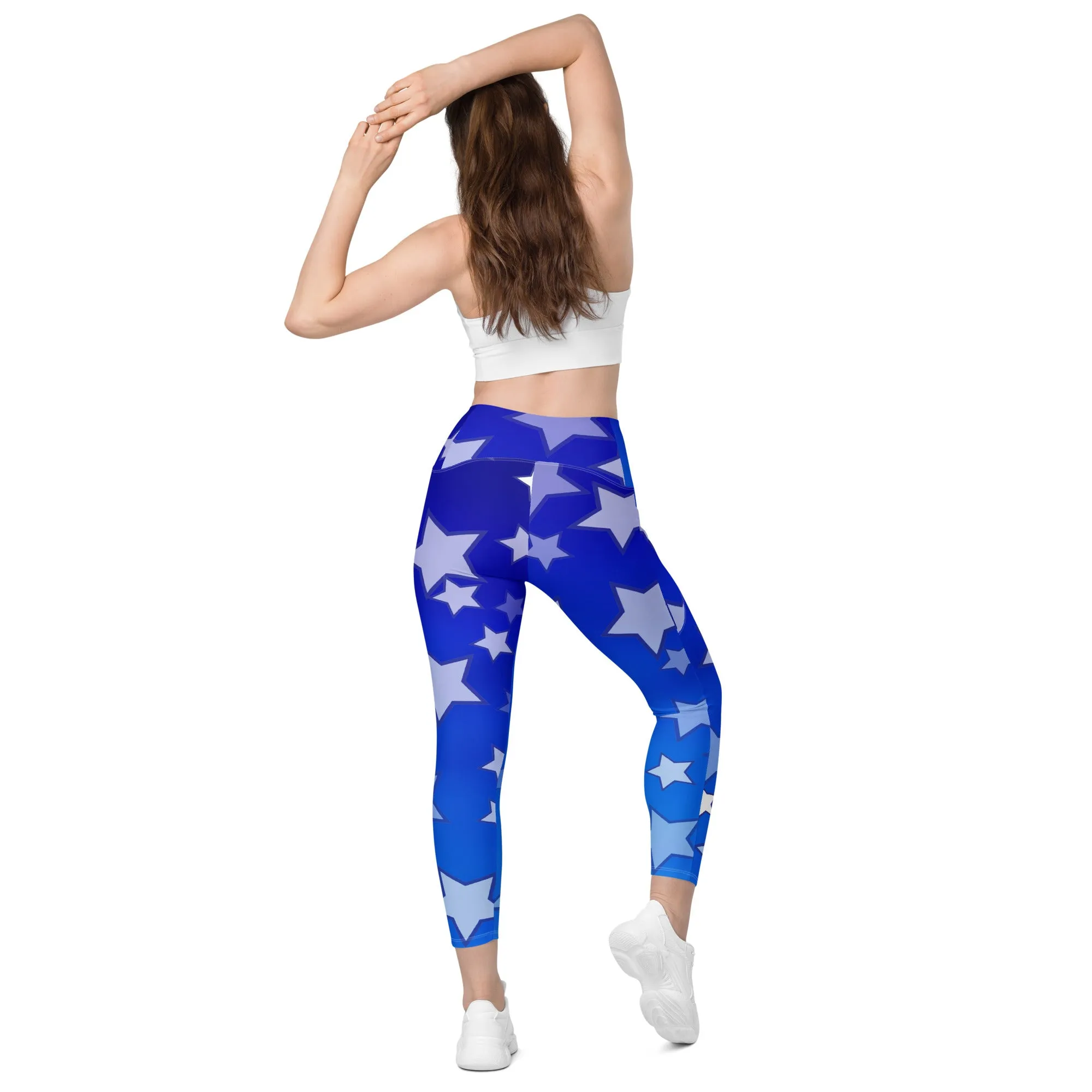Blue Stars Crossover leggings with pockets, lioness-love.com