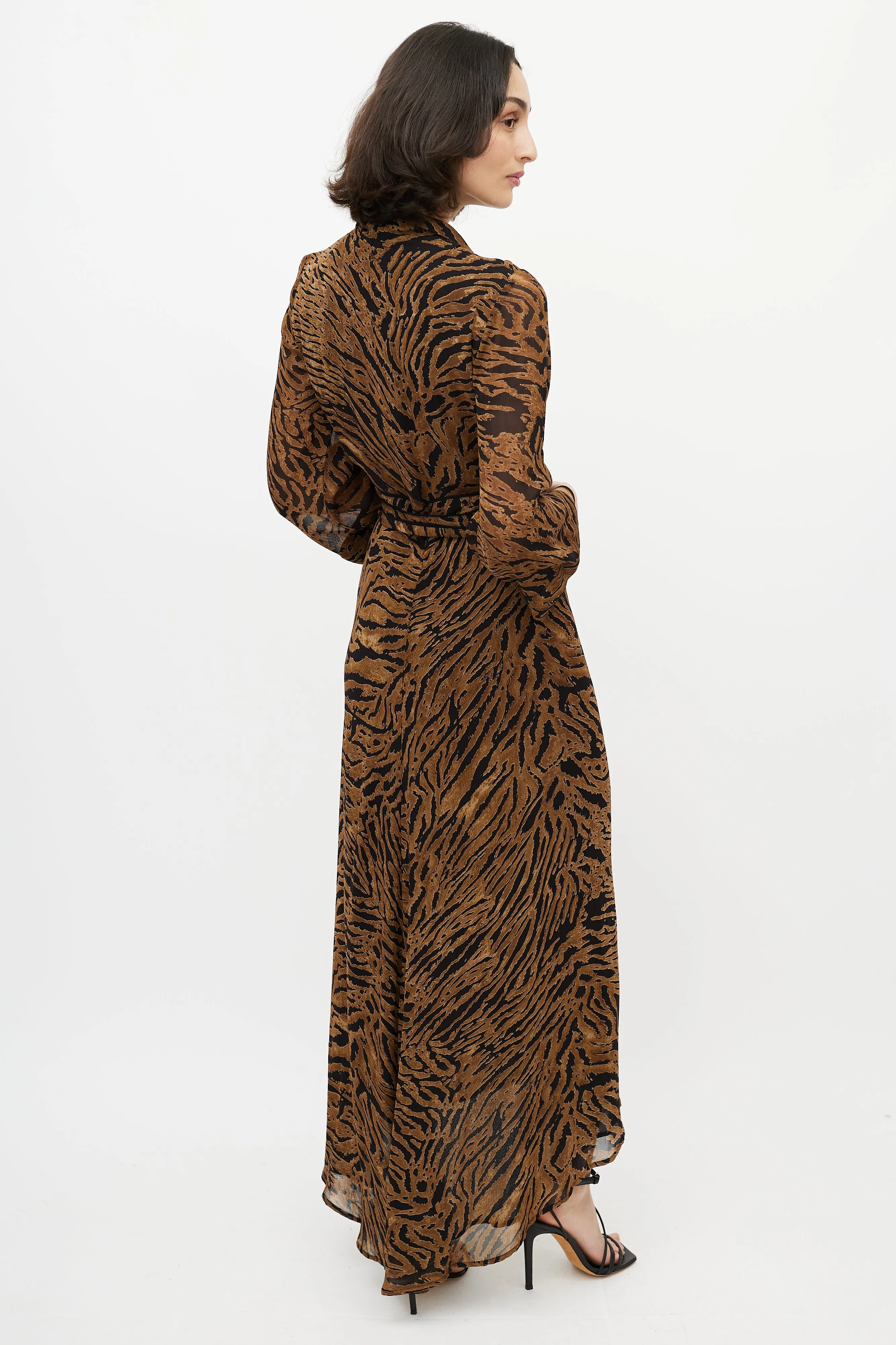 Brown & Black Printed Maxi Wrap Dress