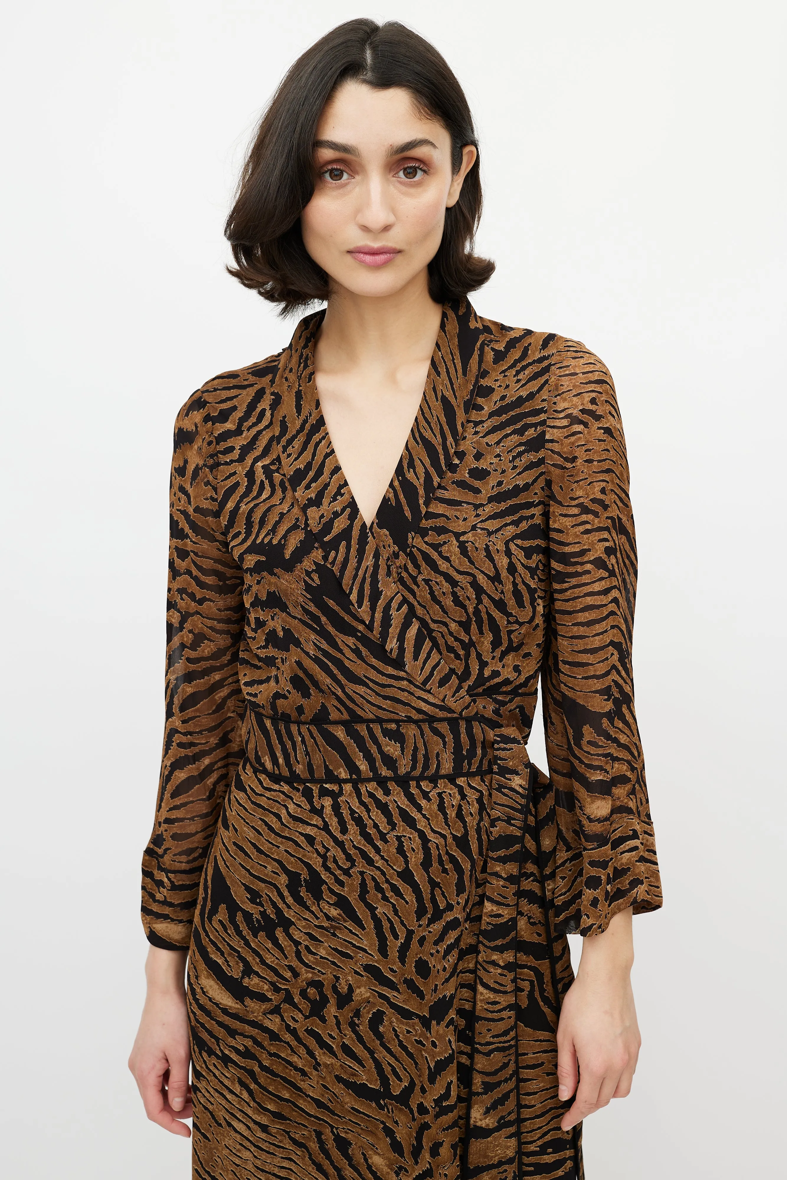 Brown & Black Printed Maxi Wrap Dress