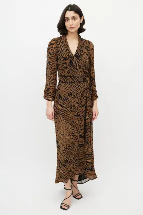 Brown & Black Printed Maxi Wrap Dress