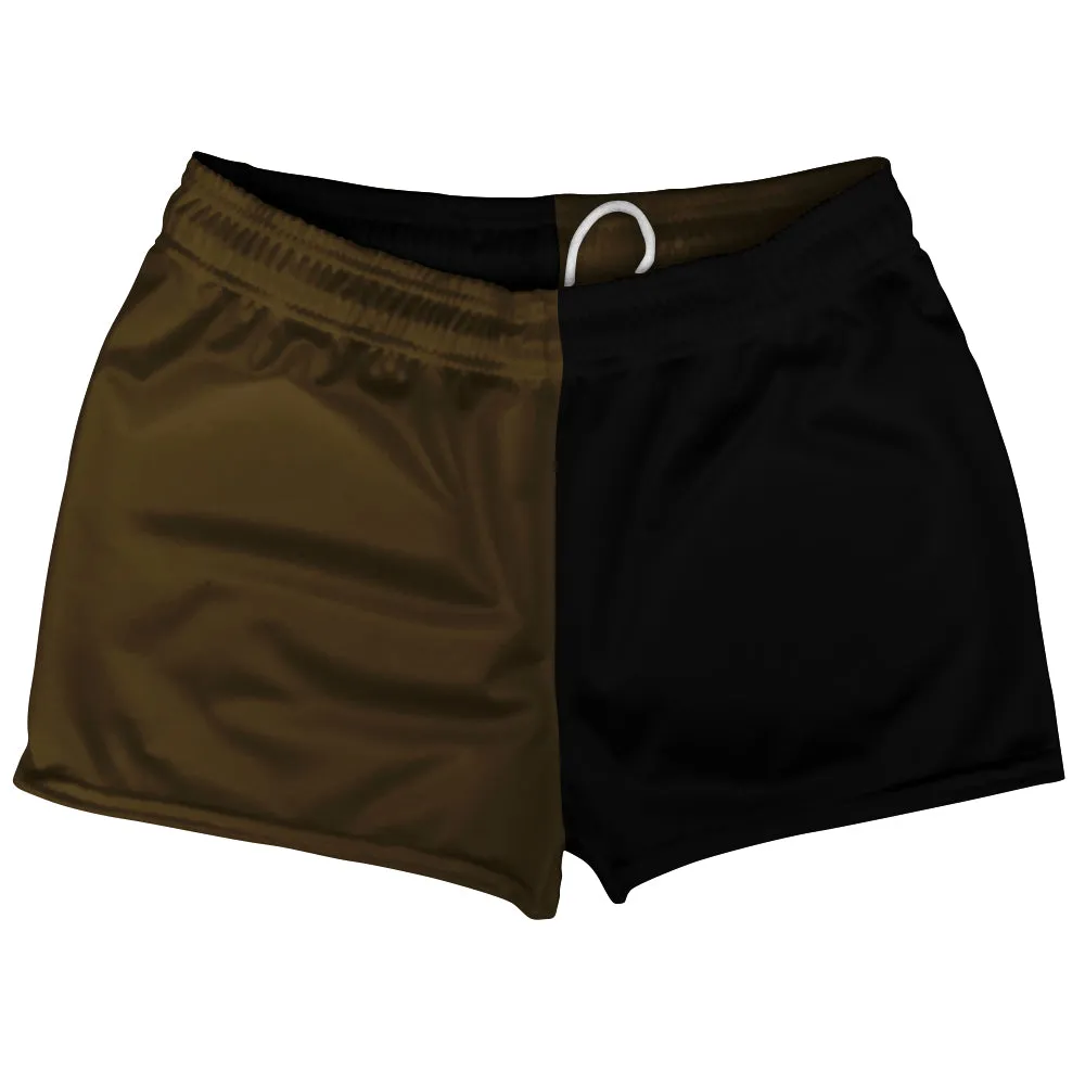 Brown Dark And Black Quad Color Shorty Short Gym Shorts 2.5" Inseam Made In USA