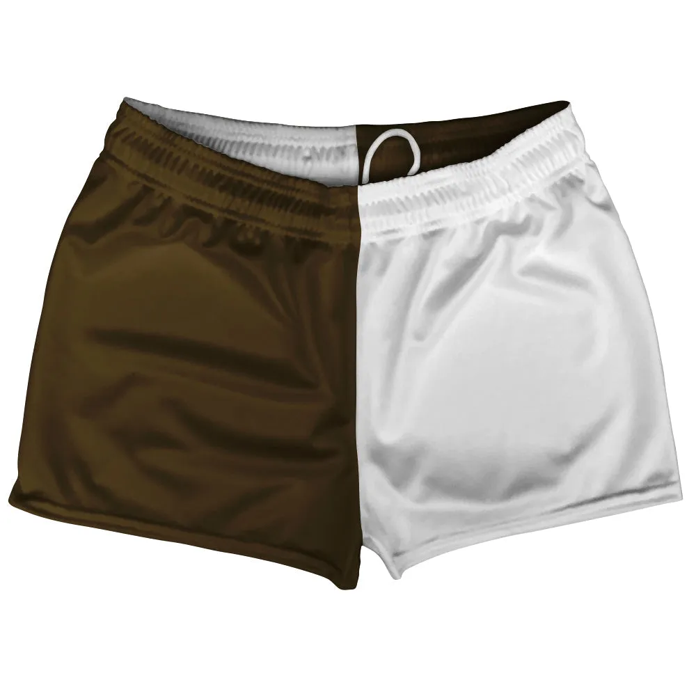 Brown Dark And White Quad Color Shorty Short Gym Shorts 2.5" Inseam Made In USA