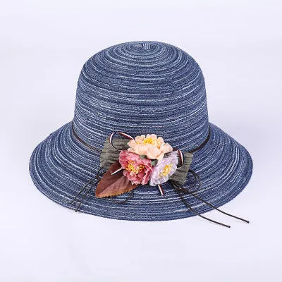 Fashion women  Hat Lady medium  Brim Floppy Summer Beach Sun Straw Hat Cap with flower Free Shipping