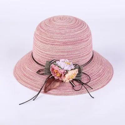 Fashion women  Hat Lady medium  Brim Floppy Summer Beach Sun Straw Hat Cap with flower Free Shipping