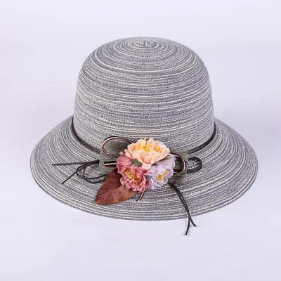Fashion women  Hat Lady medium  Brim Floppy Summer Beach Sun Straw Hat Cap with flower Free Shipping