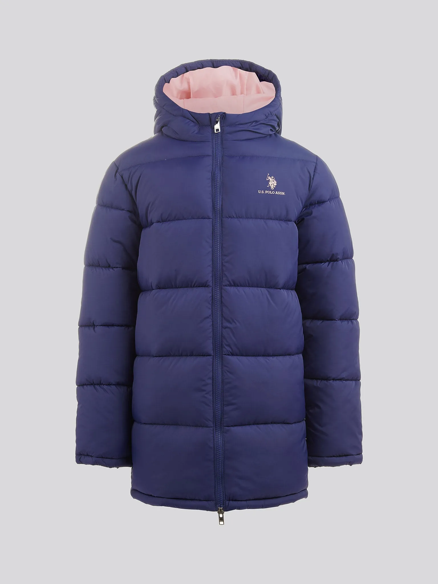 Girls Longline Puffer Jacket in Midnight Blue