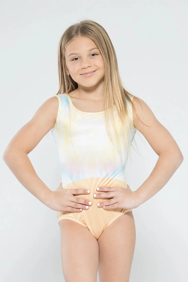 Illuminating Yellow Oasis Tie Dye Leotard- Crossover Back