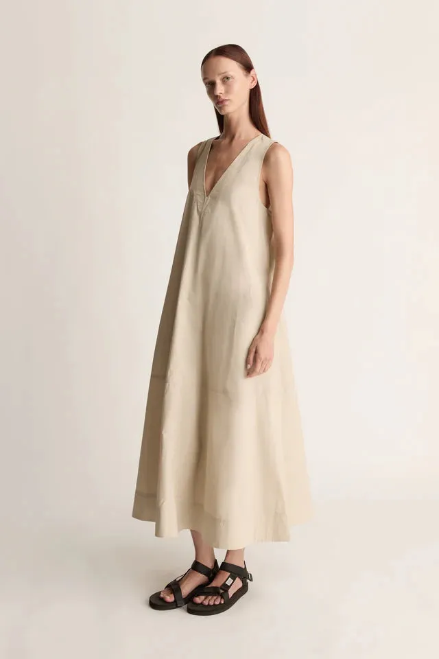 Lee Mathews Poplin Apron Dress in Dune
