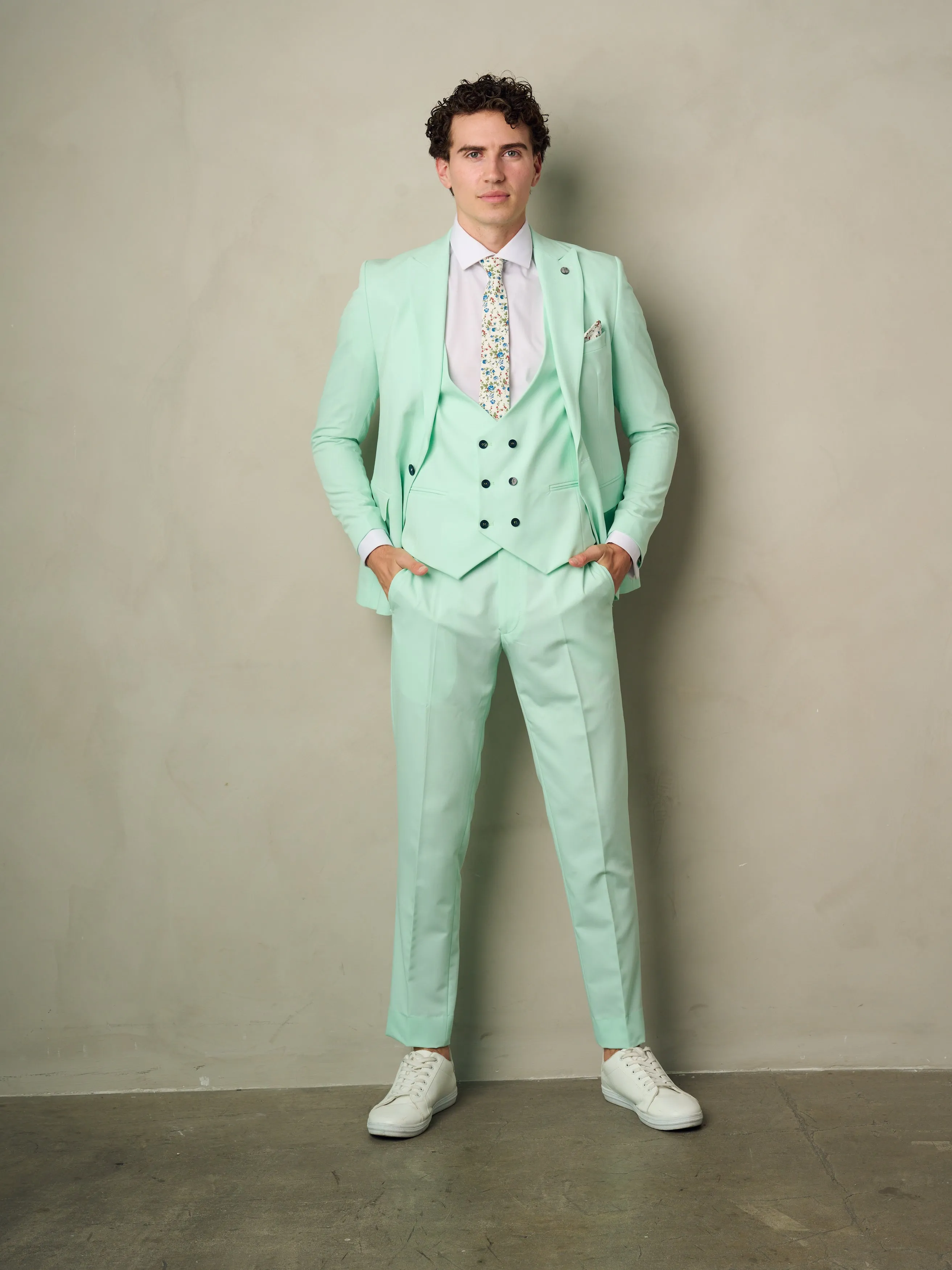 Limited Edition Men's 3-Pieces Slim Fit Mint Green Suit