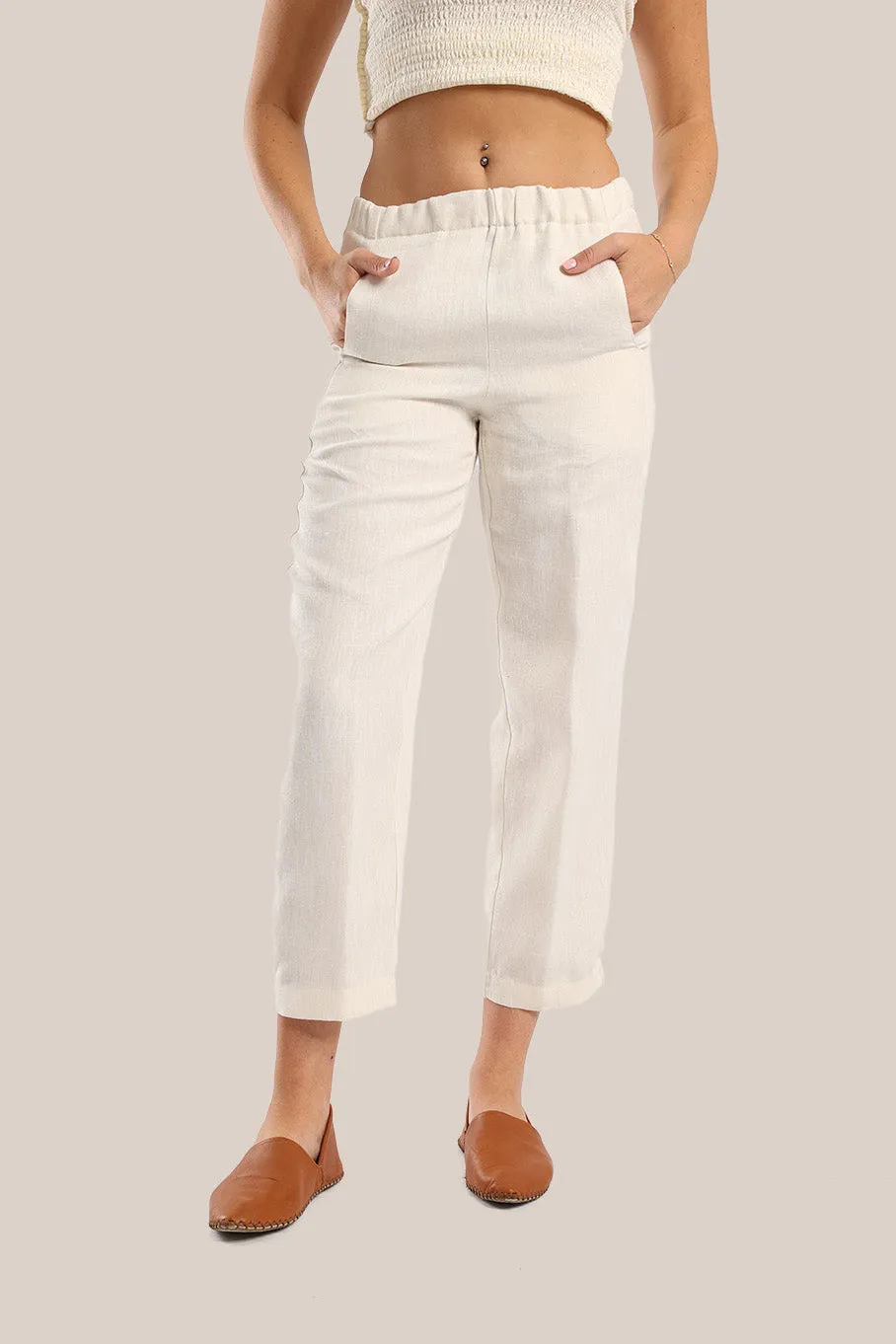 Linen Pants with elastic waistline