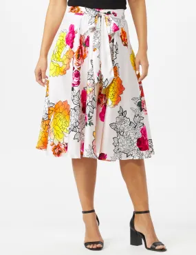 Printed Floral Skirt with All Around Elastic Waist and Tie