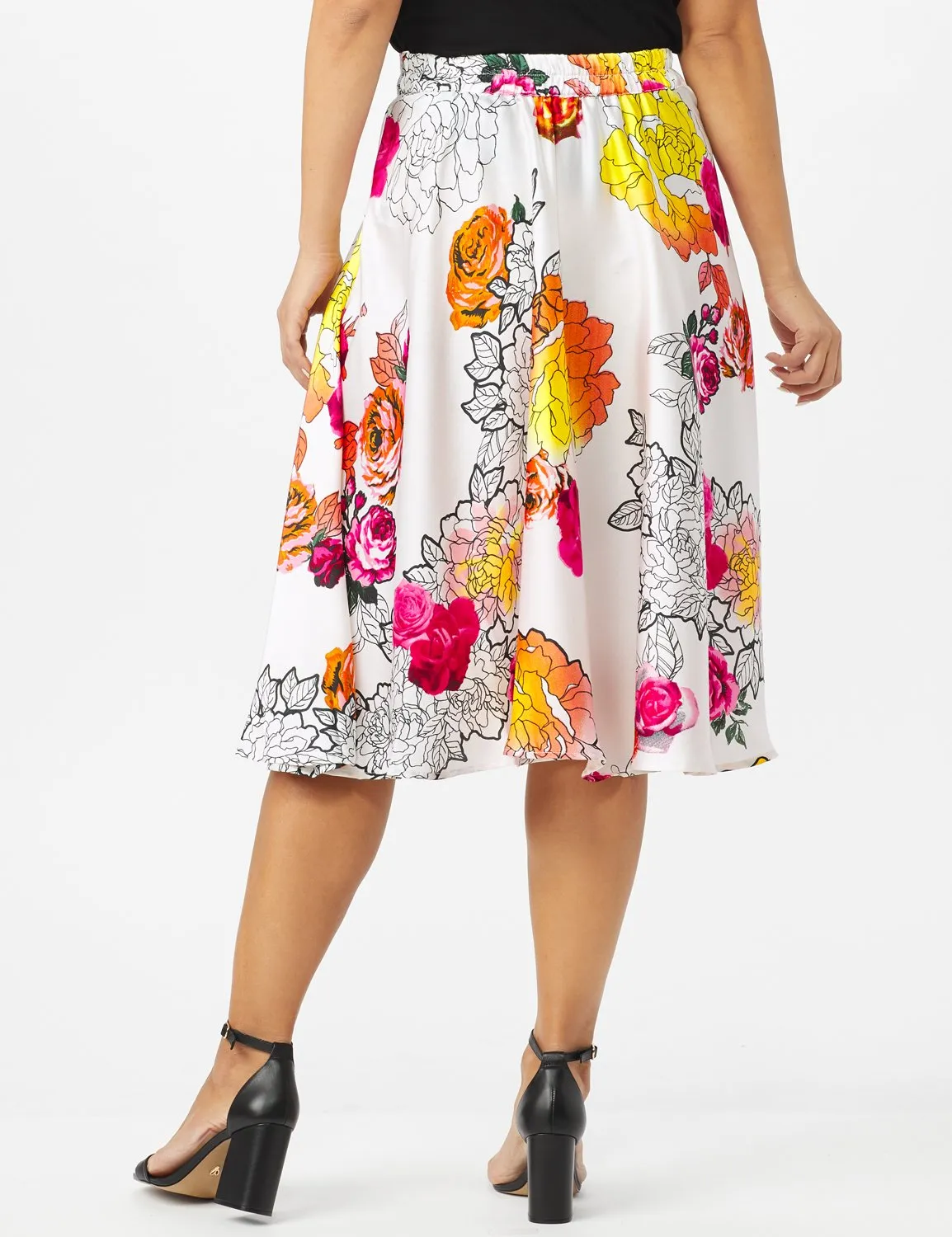 Printed Floral Skirt with All Around Elastic Waist and Tie