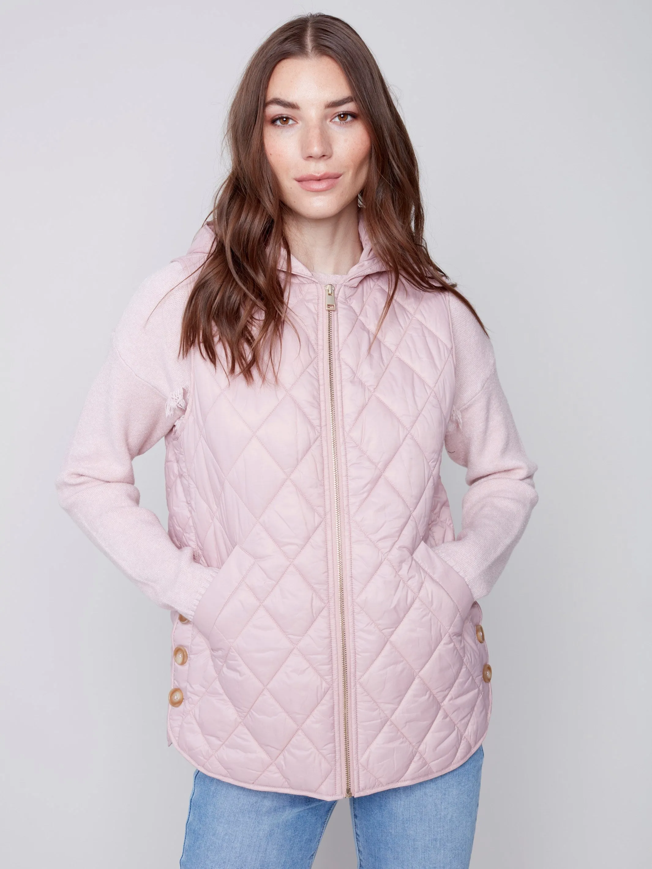 Quilted Puffer Vest with Hood - Powder