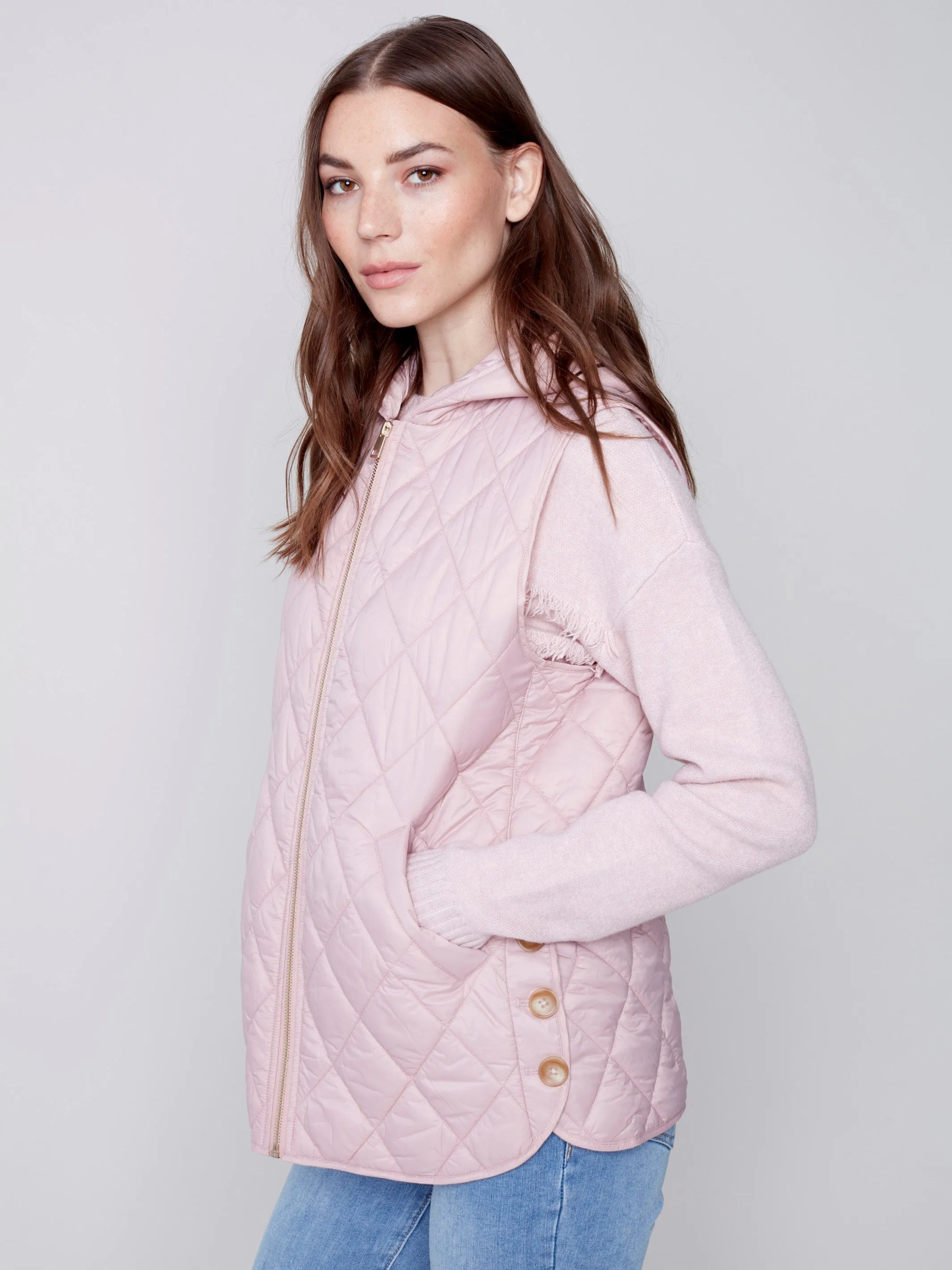 Quilted Puffer Vest with Hood - Powder