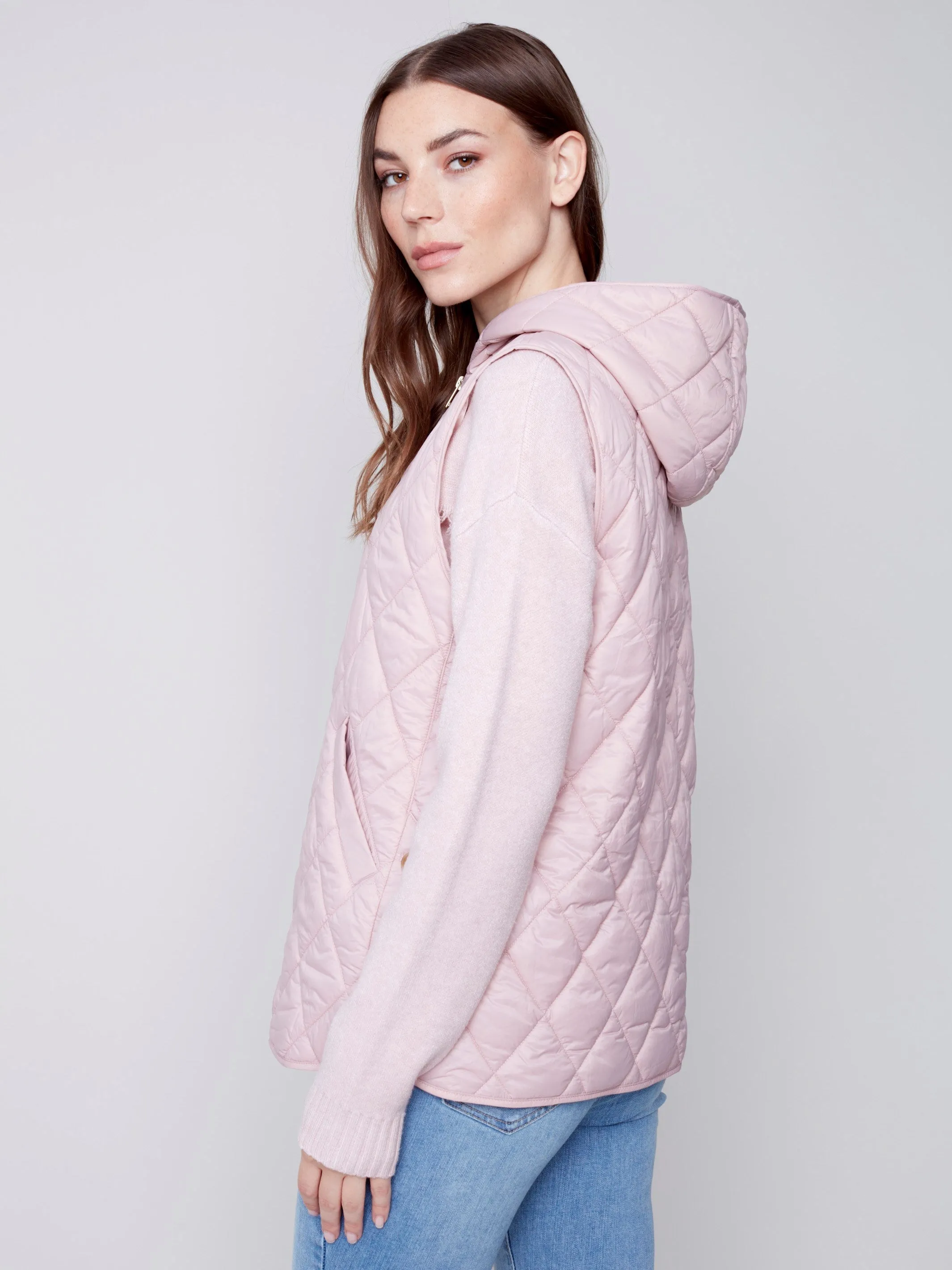 Quilted Puffer Vest with Hood - Powder