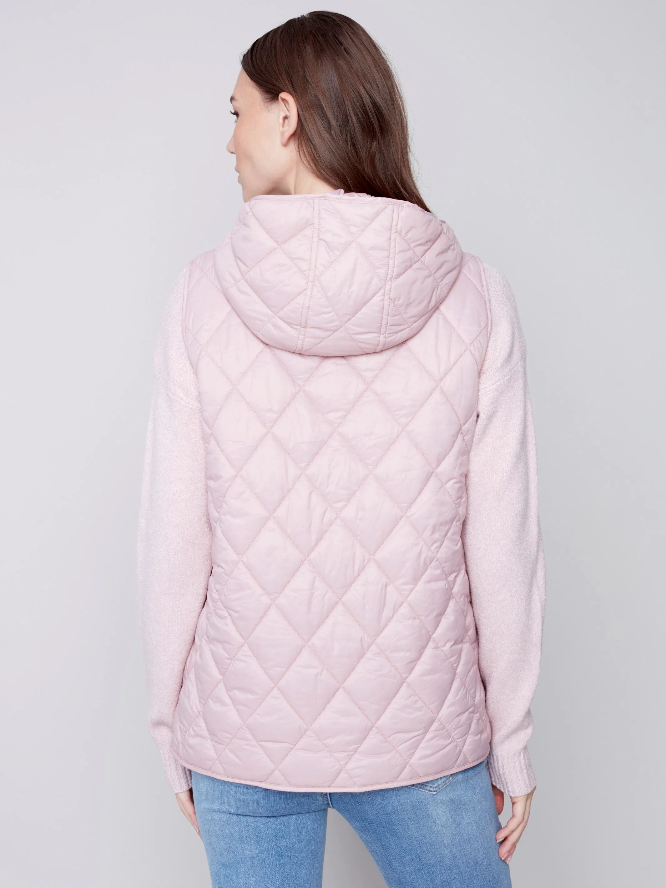 Quilted Puffer Vest with Hood - Powder