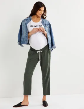 Under Belly Linen Straight Leg Maternity Crop Pants in Thyme