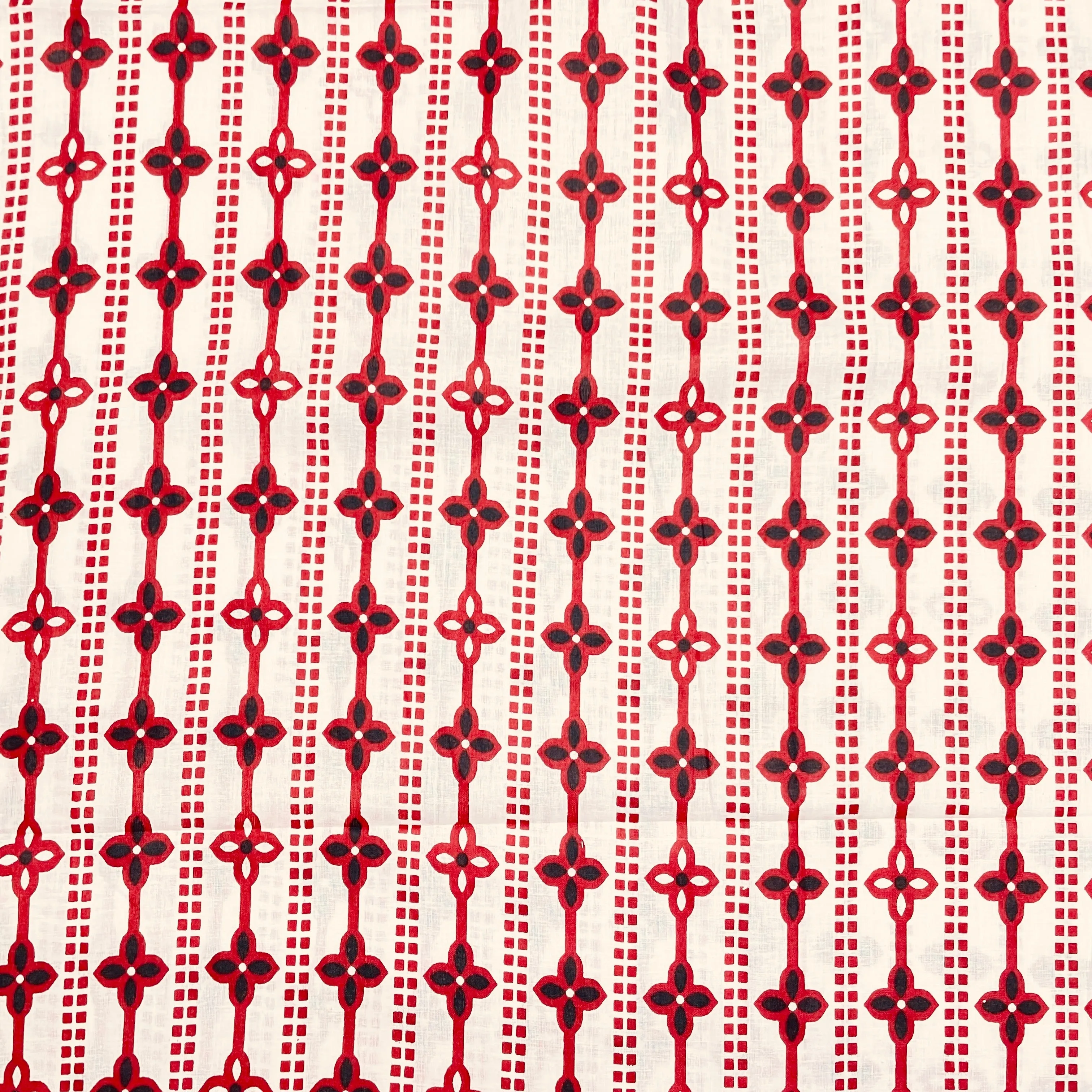White & Red Geometrical Print Cotton Fabric