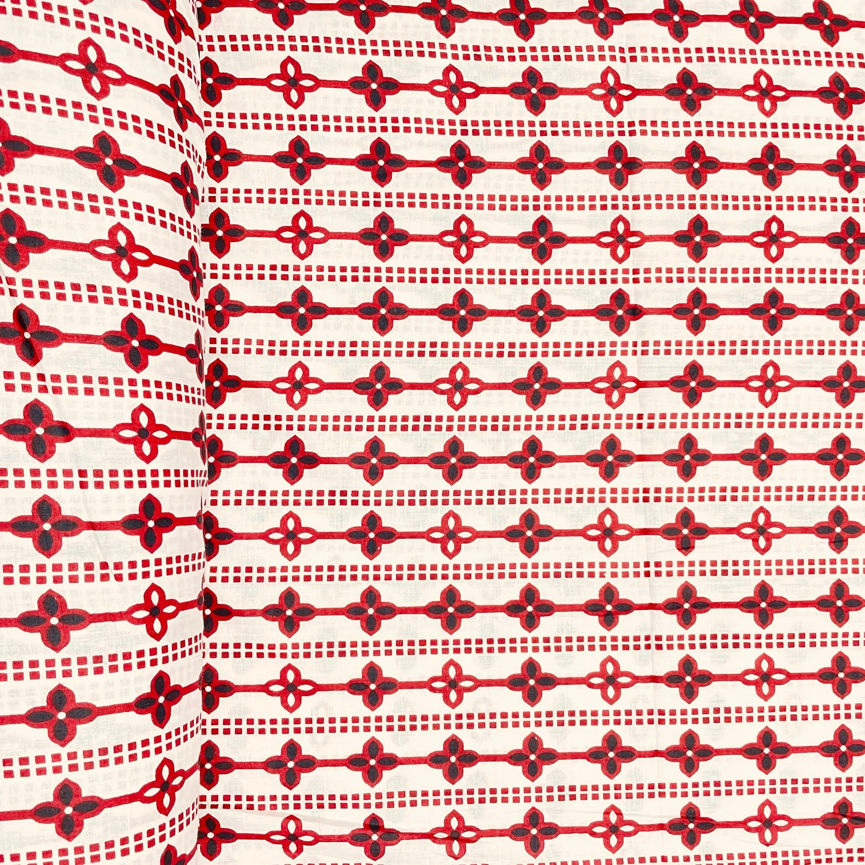 White & Red Geometrical Print Cotton Fabric